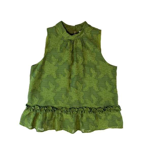 Maeve Anthropologie Women Size 10 Savannah Green Embroidered Swing Blouse Ruffle - Picture 4 of 15